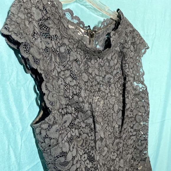 Teri Jon by Rickie Freeman Black 3D Lace Cap Sleeve Floral Print Midi Dr… - Picture 8 of 16